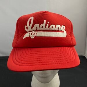 Indiana Hoosiers IU Snapback Cap Hat Vintage San Sun Crimson Script Logo 80s